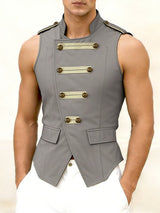 Men's Avant-Garde Brandebourgs Shoulder Epaulettes Stand Collar Tank SKUL61859