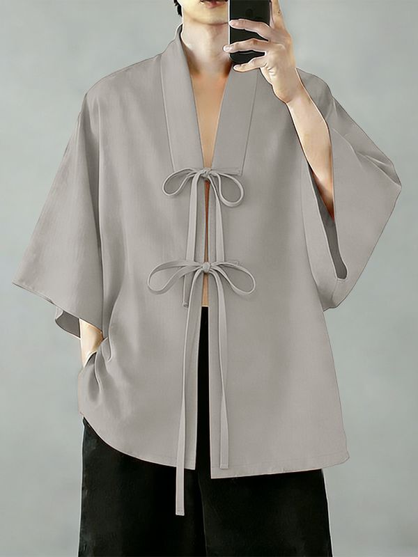 Men's Double Ribbon Bow-Ties Wide Flared Sleeves Cardigan SKUL62024