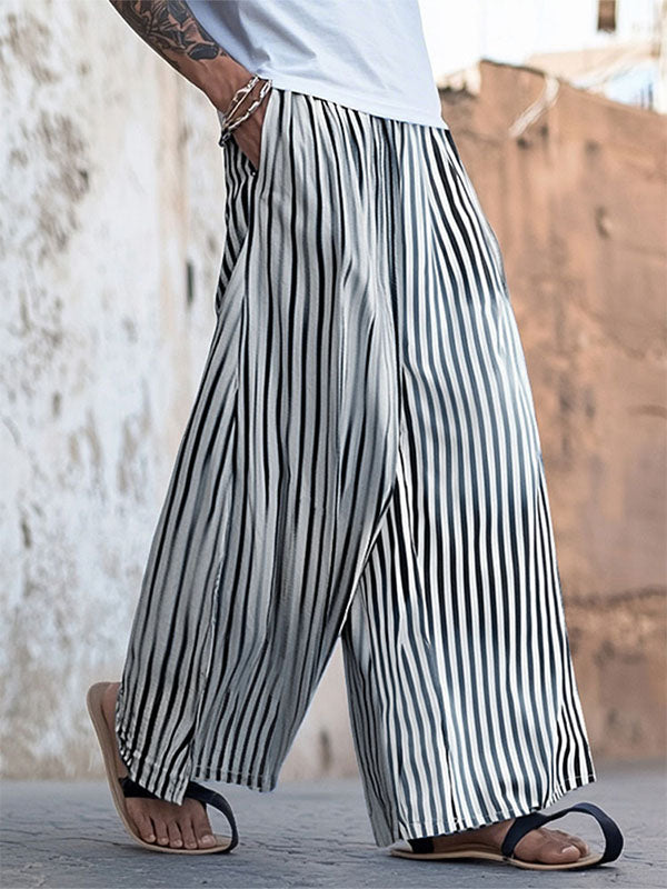 Mens Striped Wide-Leg Casual Pant SKUL10698