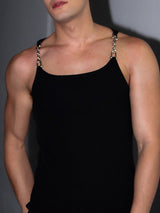 Mens Solid Metal Chain U-Neck Sleeveless Vest SKUK54949