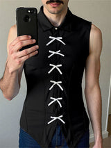 Men's Bow Patchwork Sleeveless Shirt SKUL20276