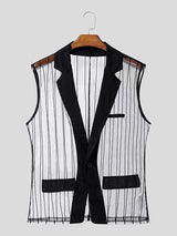 Men's Sheer Mesh Stripe Casual Waistcoat SKUL19022