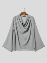 Men's Early Autumn Stage Classical Waterfall Pleat Slouchy Drop Shoulder Long Sleeve Plunging V-Neck T-shirt SKUL82470