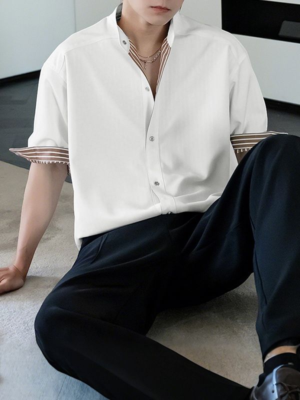 Men's Colorblock Casual Long Sleeve Shirt SKUL30490