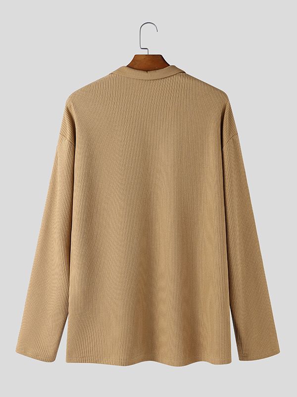 Men's Minimalist Textured Long Sleeve Shirt SKUL46298