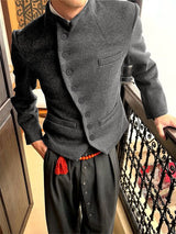 Men's Solid Color Slant Placket Casual Long Sleeve Jacket SKUL29764