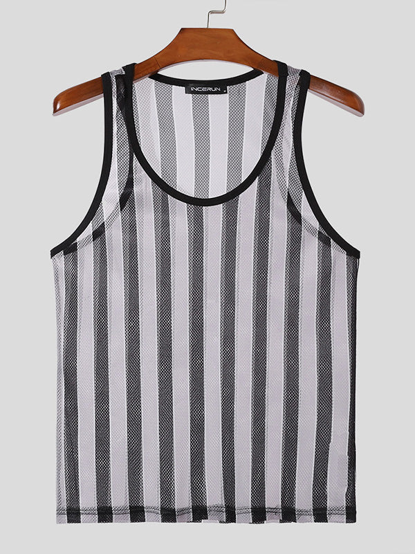 Mens Casual Striped Slightly Sheer Knit Tank SKUK70408