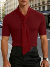 Men's Solid Color Knit Textured Short Sleeve T-shirt SKUL57332