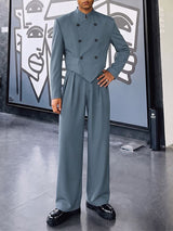 Men's Smart Chic Stage Runway Padded Shoulder V-Cut Bottom Two Pieces Outfit SKUL85361