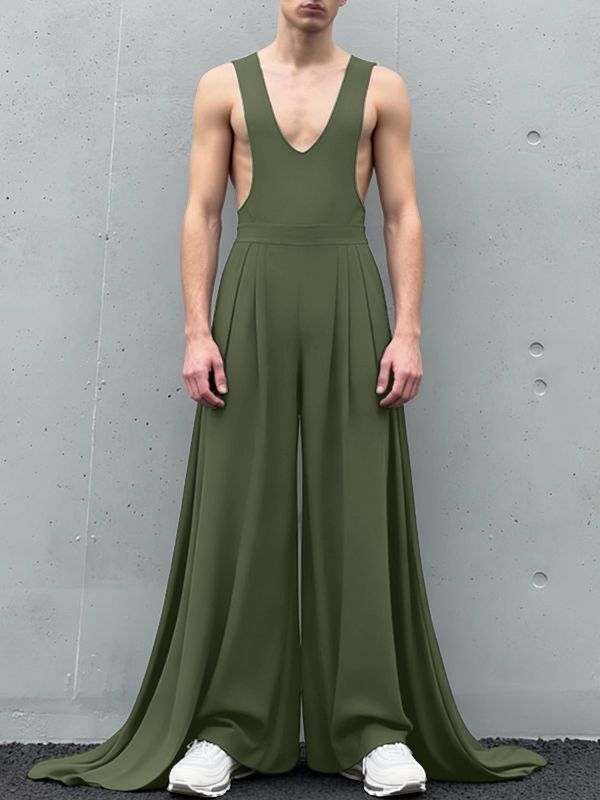 Men's Solid Color Loose Fit Jumpsuit SKUL53178