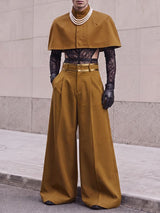 Men's Avant-Garde Deconstructed Stage Runway Stand Collar Cropped Capelet Wide-Leg Two Pieces Outfit SKUL85213