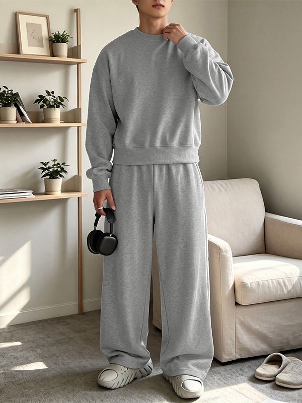 Men's Clean Fit Urban Casual Wide Ribbed Hem Elastic Waist Drop Shoulder Two Pieces Outfit SKUL82473