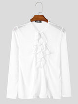 Mens Ruffle Patchwork Sheer Long-Sleeve T-Shirt SKUK96655