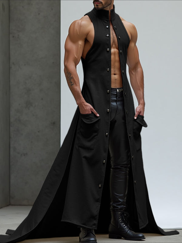Mens Metal Buckle Long Hem Sleeveless Waistcoat SKUL23967
