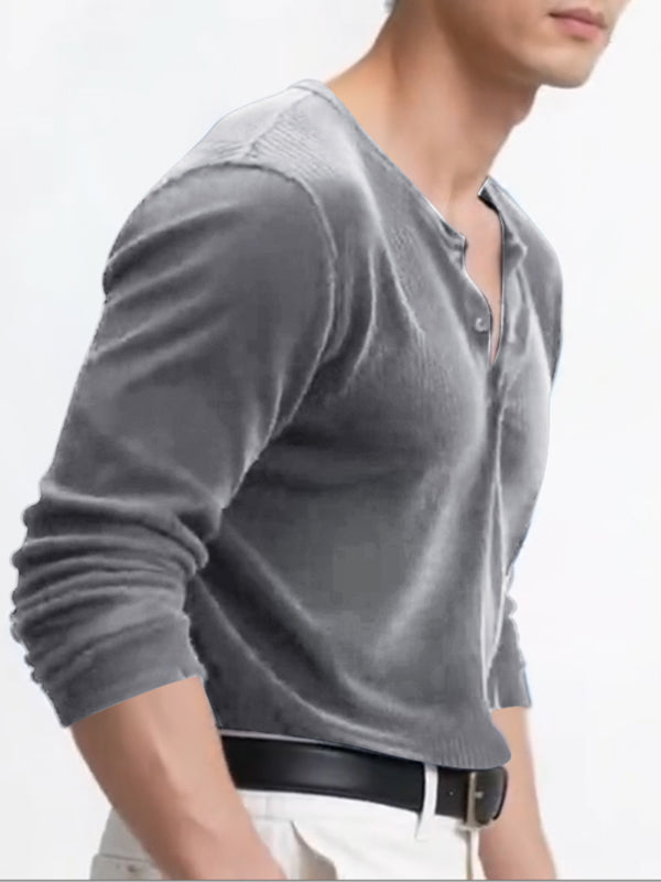 Men's Solid Textured V Neck Long Sleeve T-Shirt SKUL29585