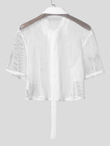 Men's Avant-Garde Cropped Sheer Mesh Short Sleeve Shirt SKUL56244