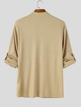 Men's Early Autumn Urban Casual Drawstring Front Textured Long Sleeve T-shirt SKUL81069
