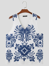 Mens Floral Print V-Neck Sleeveless Tank SKUK65084