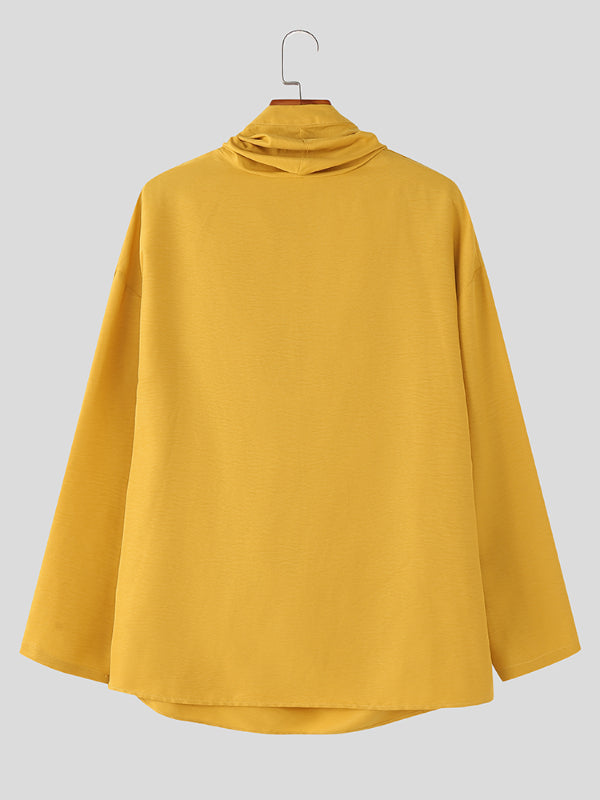 Men's Solid Color Cowl Neck Long Sleeve Shirt SKUL28173