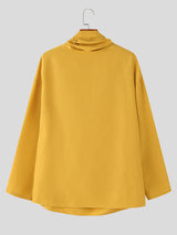 Men's Solid Color Cowl Neck Long Sleeve Shirt SKUL28173