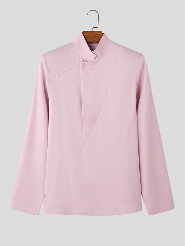 Mens Textured Stand Collar Long Sleeve Shirt SKUK99994