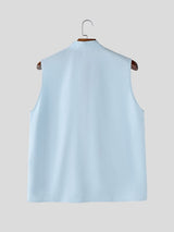Men's Avant-Garde Neo-Chinese Open-Slit Tie-Front Mandarin Collar Tank SKUL75616
