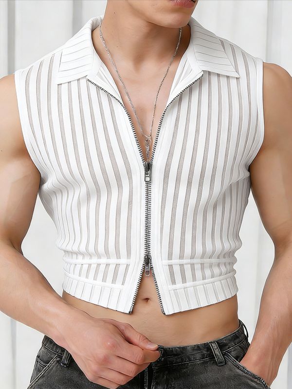 Men's Sheer Striped Zip Up Tank SKUL55297