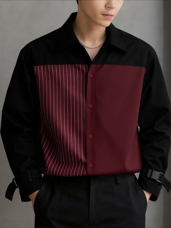Men's Stripe Contrast Color Long Sleeve Shirt SKUL43708