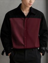 Men's Stripe Contrast Color Long Sleeve Shirt SKUL43708