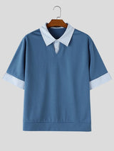 Men's Casual College Preppy Striped Fake Two Piece Short Sleeve Shirt SKUL67312