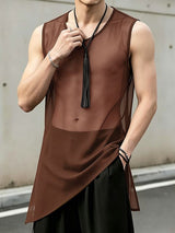 Men's Sexy Avant-Garde Asymmetric Hem Sheer Mesh Longline Sleeveless Tank SKUL66052