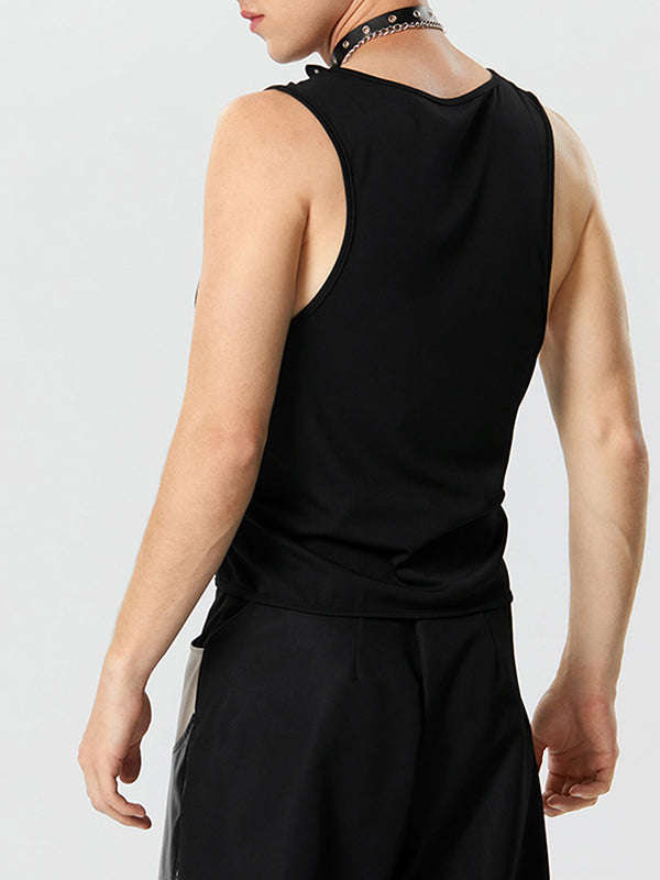 Mens Solid Lace-Up Crew Neck Sleeveless Vest SKUK29276