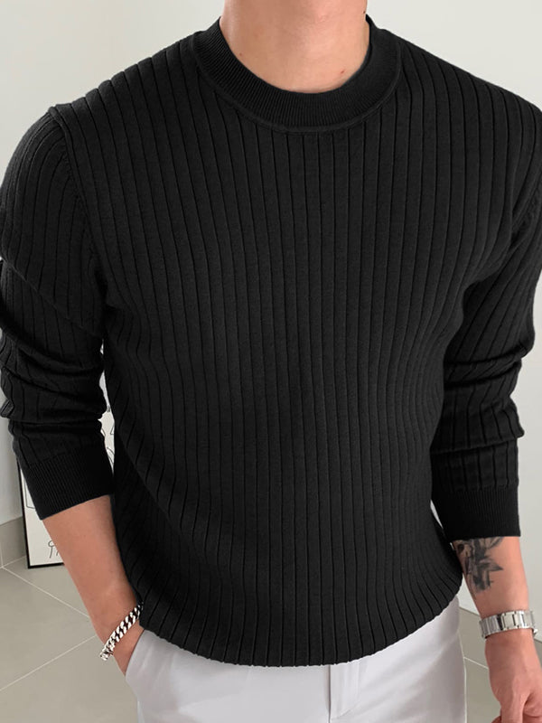 Mens Solid Rib-Knit Long Sleeve T-Shirt SKUK35610