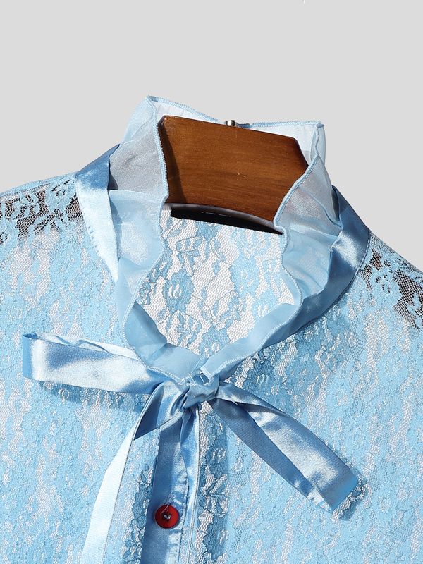 Men's Sheer Lace Puff Sleeve Shirt SKUL39007