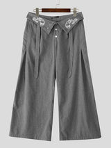 Men's Striped Embroidered Wide Leg High Waist Pant SKUL31995