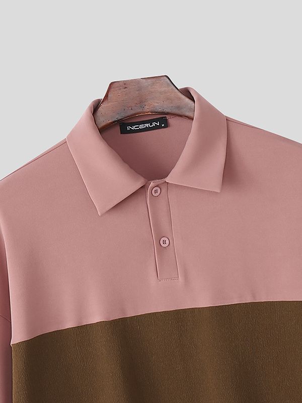 Men's Contrast Color Turn Down Collar Long Sleeve Shirt SKUL42666