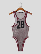Men's Number Print Sheer Mesh Bodysuit SKUL18796