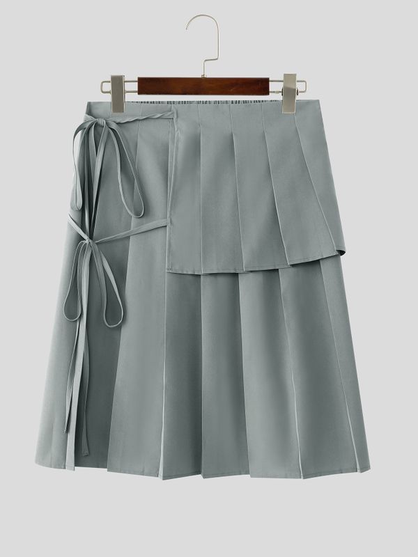 Men's Avant-Garde Gothic Pleated Layered Tie Waist Kilt Skirt SKUL58595