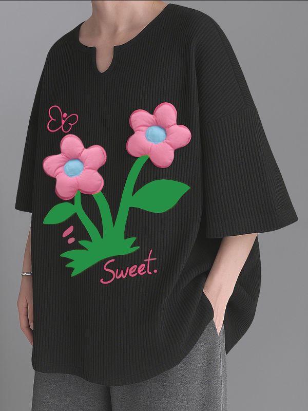 Men's 3D Floral Print Textured Half Sleeve T-Shirt SKUL32865