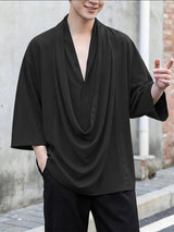 Men's Avant-Garde Draped Cowl Neck Deep V-neck Oversized Shirt SKUL53233