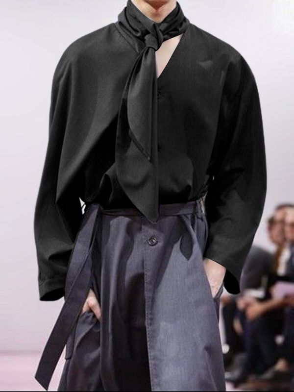 Men's Deconstructed Tie Long Sleeve Shirt SKUL32846