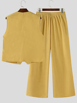 Men's Solid Color Textured Corduroy Two Pieces Outfit SKUL27425