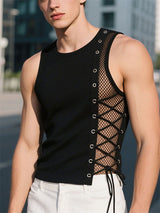 Mens Sheer Mesh Patchwork Drawstring Casual Tank SKUL16680