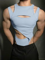 Men's Avant-Garde Asymmetrical Cut-Out Slim Fit Sleeveless Bodysuit SKUL54092