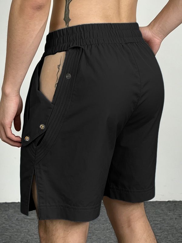 Men's Avant-Garde Side Cutout Snap Button Drawstring Short SKUL70404