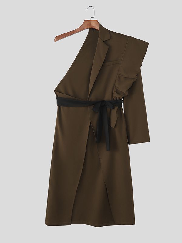 Men's Ruffle Patchwork One Shoulder Casual Blazer SKUL37244