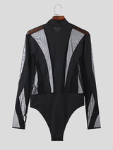 Mens Mesh Patchwork See Through Bodysuit SKUK24841