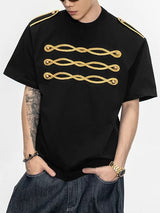 Men's High Street Vintage Military Gold Braided Embroidery T-shirt SKUL73508