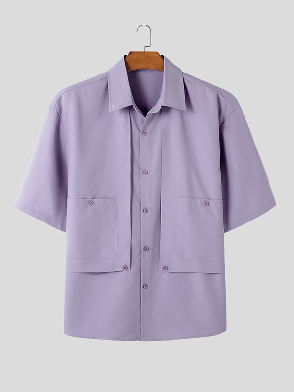 Mens Solid Color Short-Sleeve Pocket Shirt SKUL01121