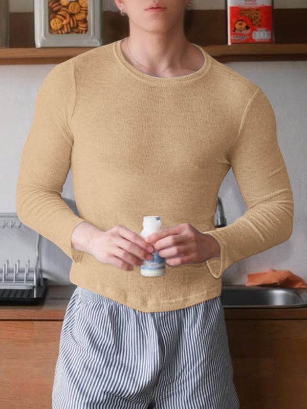 Men's Solid Color Semi-Sheer Long Sleeve T-Shirt SKUL41231